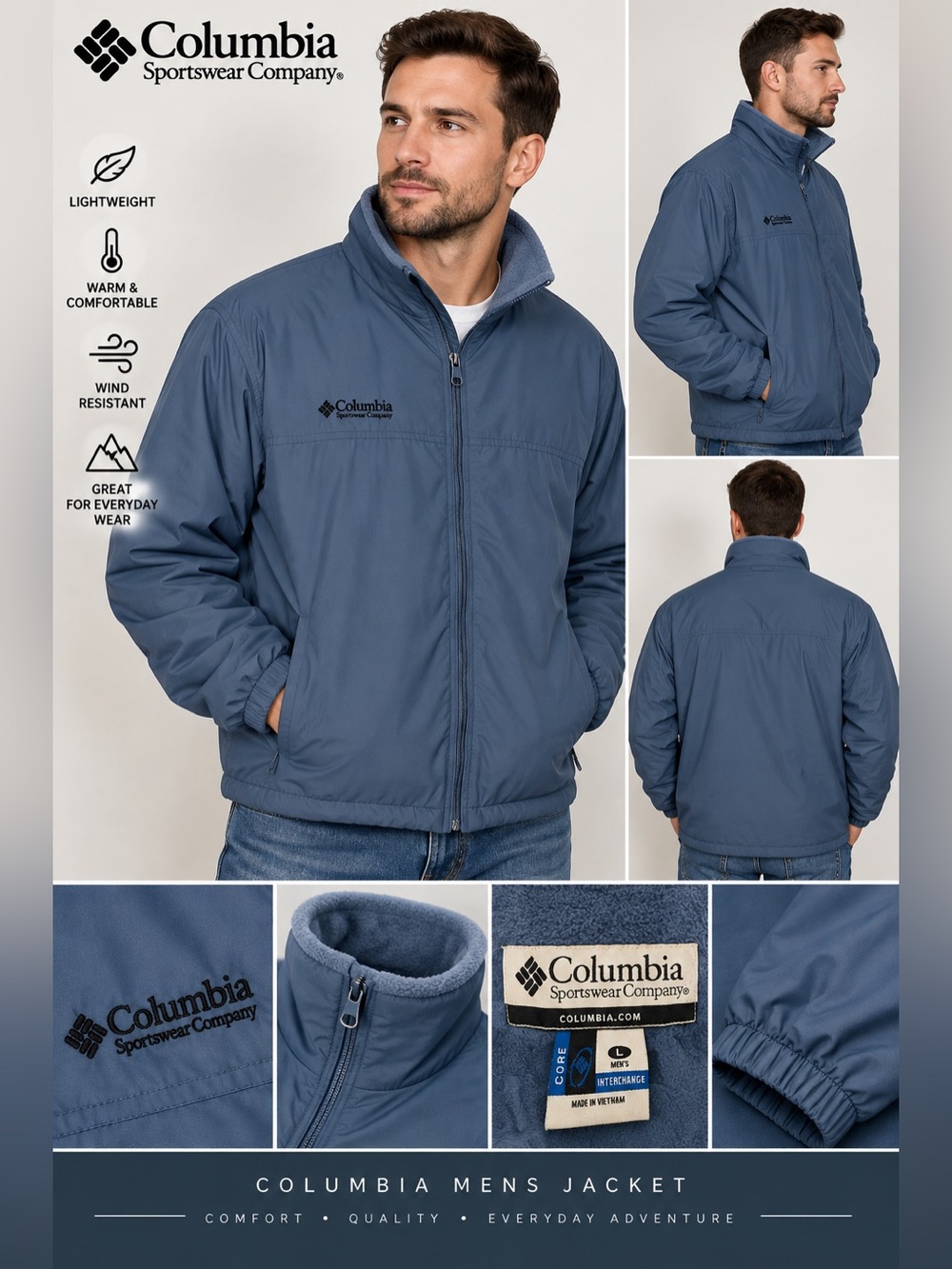 Columbia Men's Lightweight Wind-Resistant Jacket in Slate Blue Sz L/XL